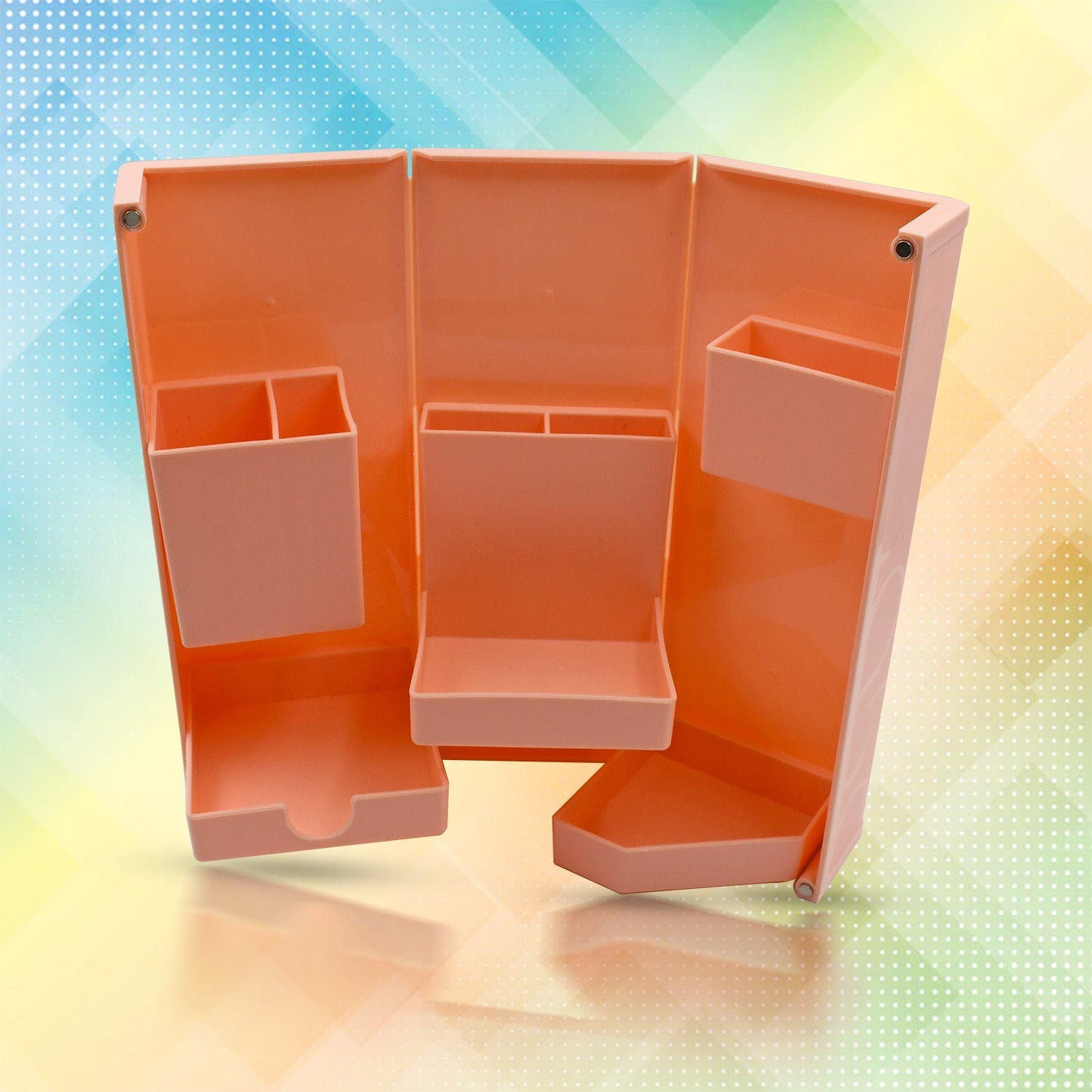 Foldable and magnetic desk storage box for stationery. Foldable and magnetic desk storage box for stationery.
